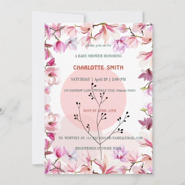 Convites Gradiente floral de flor rosa bonita para chá de b (Frente)