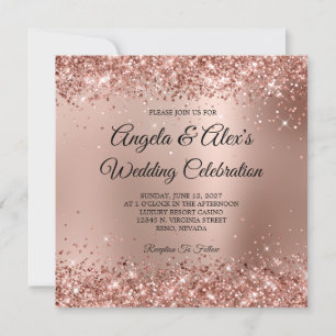 Convites Gradiente Glamouroso Dourado Rosa Espelhado