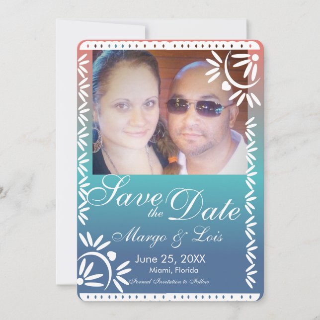 Convites Gradiente Mexicano Picado Salve a Data (Frente)