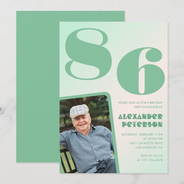 Convites Gradiente Retro para ele Foto de aniversário de 86 (Frente/Verso)