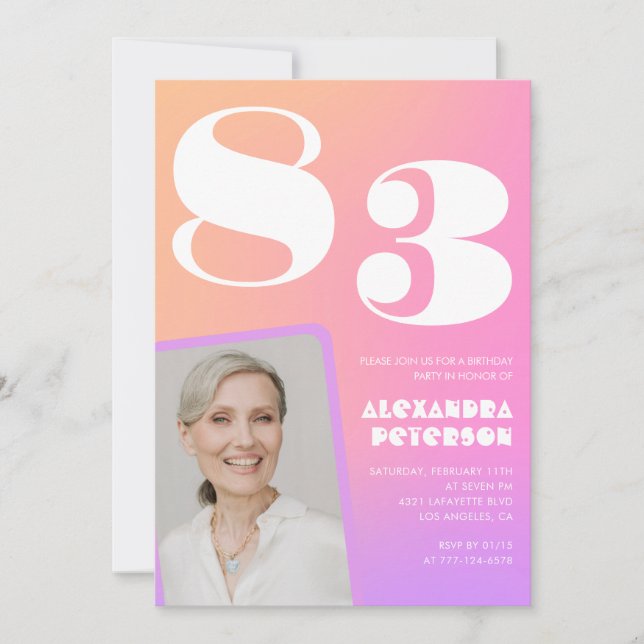 Convites Gradiente Retro Rosa Aniversário de 83 anos (Frente)