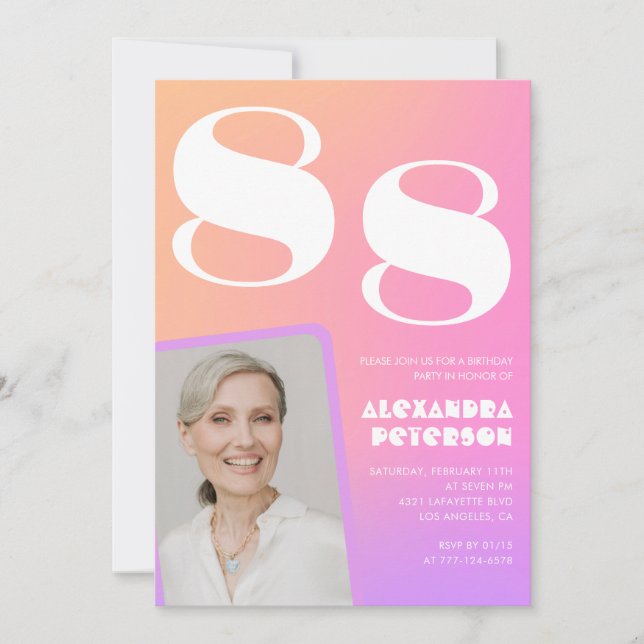 Convites Gradiente Retro Rosa Aniversário de 88 anos (Frente)