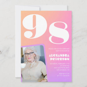 Convites Gradiente Retro Rosa Aniversário de 98 anos