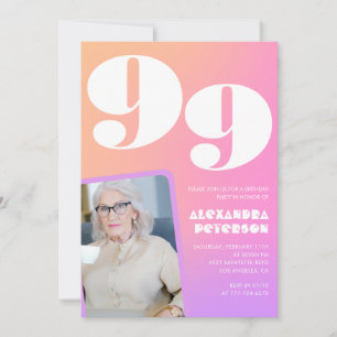 Convites Gradiente Retro Rosa Aniversário de 99 anos