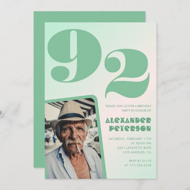 Convites Gradiente Retroativo para ele Foto 92º aniversário (Frente/Verso)