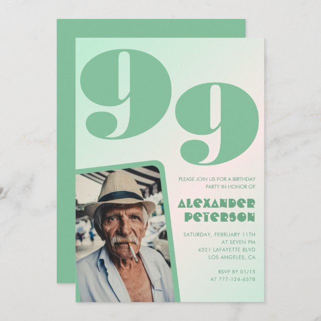Convites Gradiente Retroativo para ele Foto 99º aniversário (Frente/Verso)