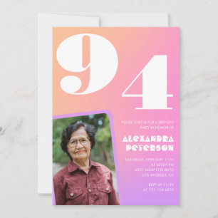 Convites Gradiente Rosa Foto Retro Aniversário de 94 anos