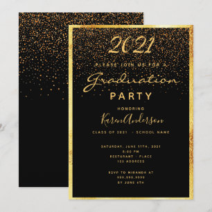 Convites Graduação 2021 - glam black confetti gold