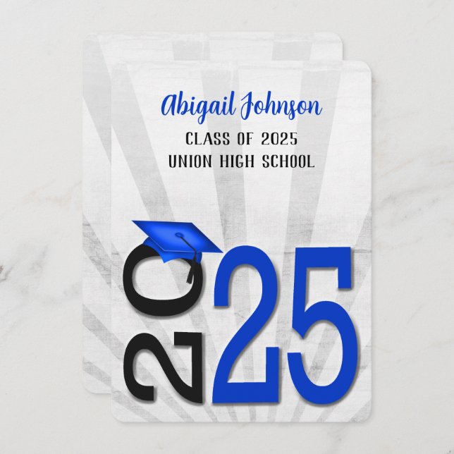 Convites Graduação 2025 em cores azuis e negras nas escolas (Frente/Verso)