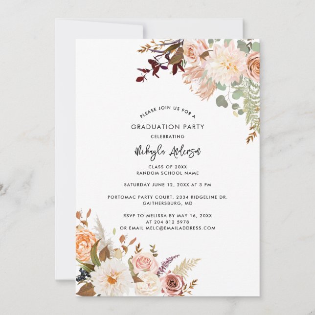 Convites Graduação 2025 Festa de Foto de Formando Floral (Frente)