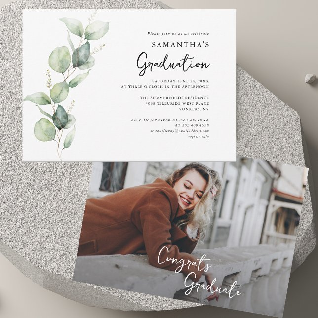 Convites Graduação 2025 Partido de Formando de Foto Eucalyp (Graduation 2025 Photo Eucalyptus Grad Party Invitation)