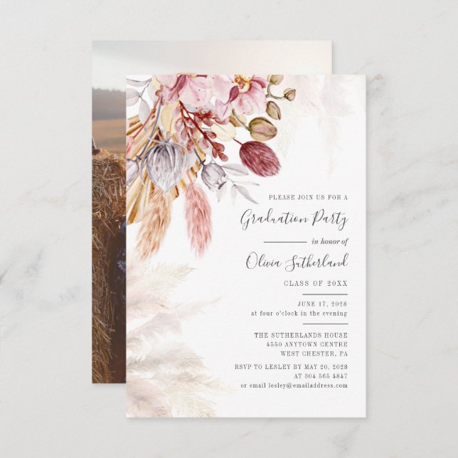 Convites Graduação 2025 Partido de Formando Grass Pampas Ph (Frente/Verso)