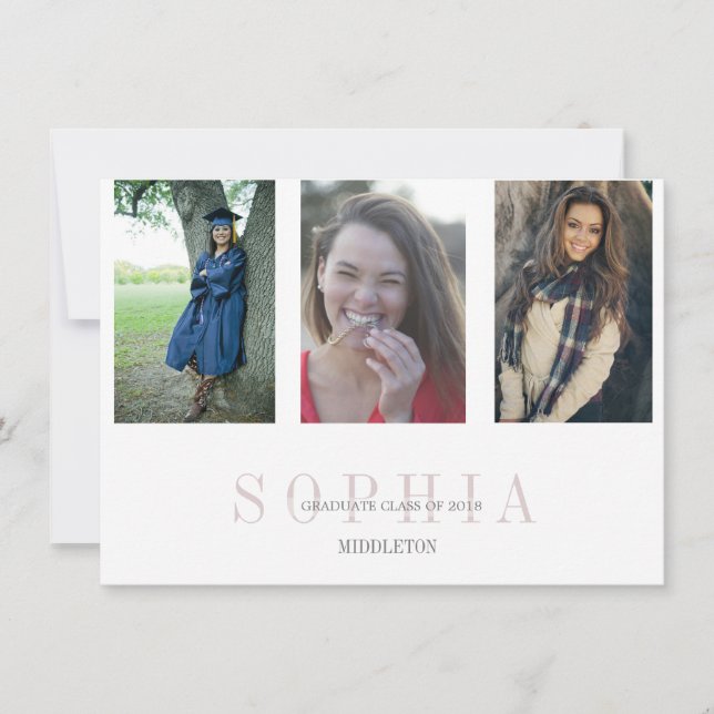 Convites Graduação 3 Foto Moderna Overlay Party (Frente)