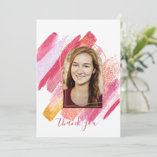 Convites Graduação Archada Rosa Moderna e Dourada Muito Obr (Em pé/Frente)