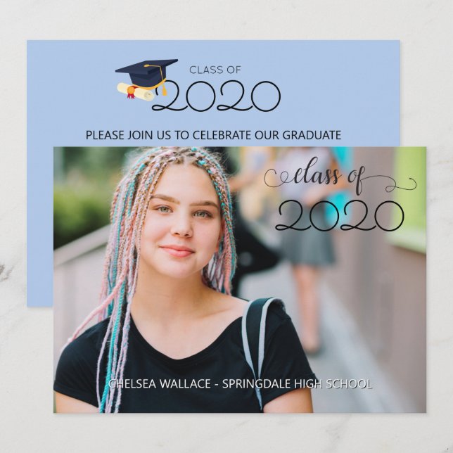 Convites Graduação Azul Céu Parada do Carro (Frente/Verso)