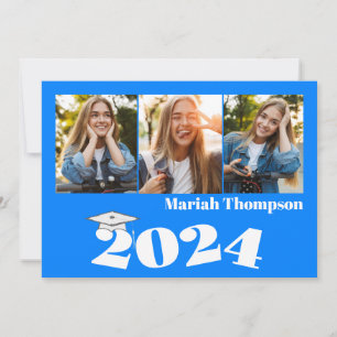 Convites Graduação Azul com Várias Fotografias Classe de Có