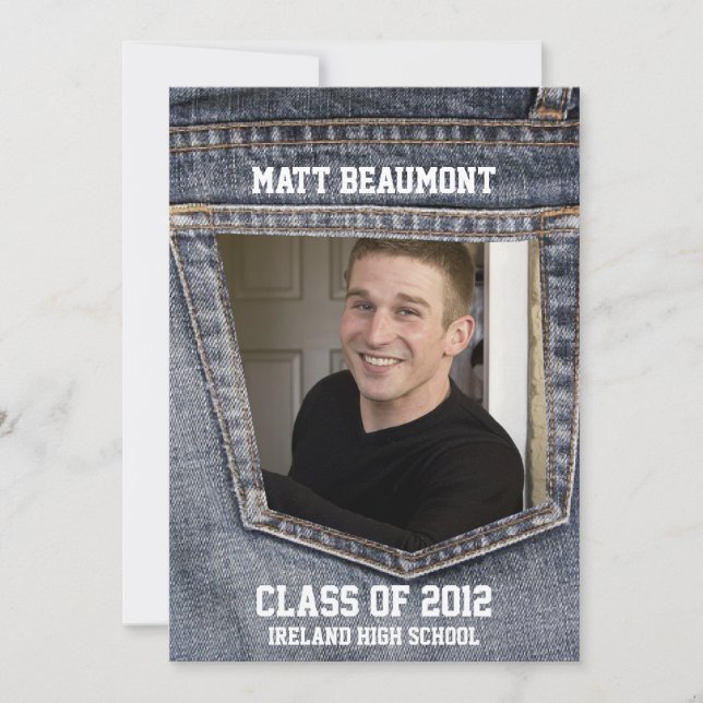 Convites Graduação azul da foto do bolso de Jean (Frente)
