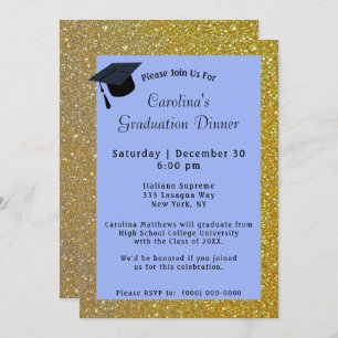 Convites Graduação Azul de Janto Dourado com Leitura
