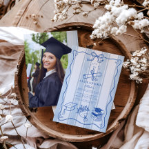 Graduação Azul Desenhada na Mão Retro Foto