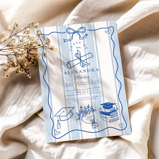 Convites Graduação Azul Desenhada na Mão Retroativa (Criador carregado)