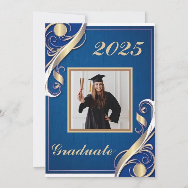 Convites Graduação Azul Dourado Branco (Frente)
