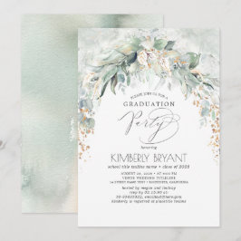 Convites Graduação Boho Elegante Dourada Glitter Greenery