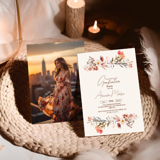 Convites Graduação Botânica de Flores Selvagens (Criador carregado)