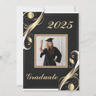 Convites Graduação branca Dourada a preto 2025