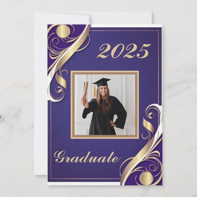 Convites Graduação Branco Dourado Roxo (Frente)