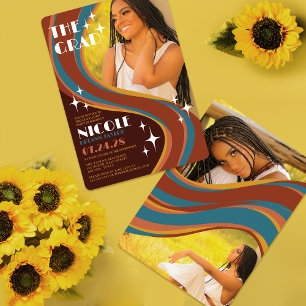 Convites Graduação casual do Rainbow Swirl, de 70 anos retr