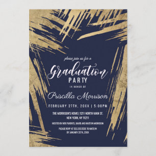 Convites Graduação Chic Azul de Marinho de Brushstrokes Dou