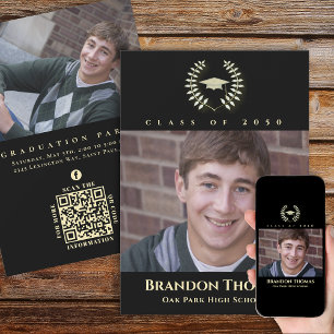 Convites Graduação Clássica Foto Dourada Preta
