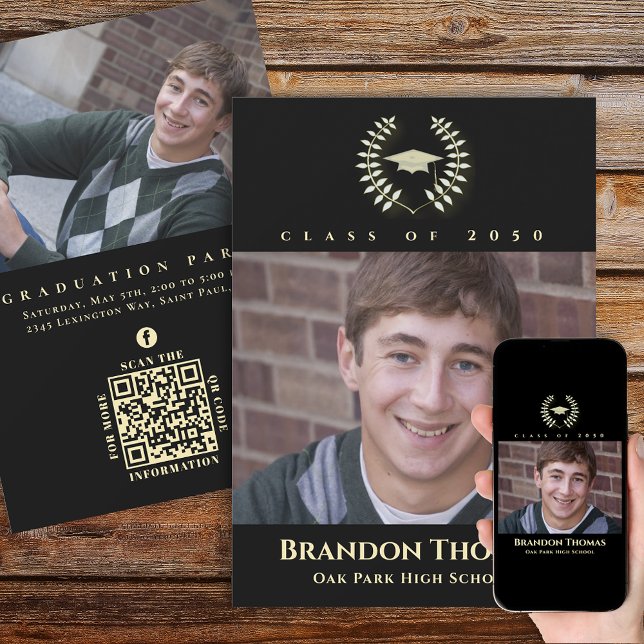 Convites Graduação Clássica Foto Dourada Preta (Criador carregado)