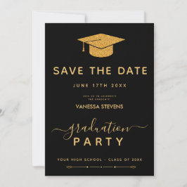 Convites Graduação Clássica Preta e Dourada Salvar a Data