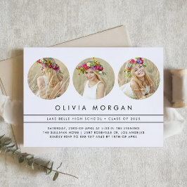 Convites Graduação Colagem de Três Fotos Moderno Preto