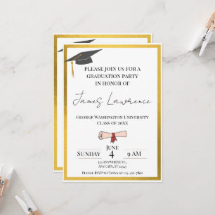 Convites Graduação com Borda Dourada 