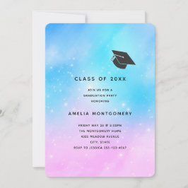 Convites Graduação com Céu de Gradiente Pastel Rosa e Azul