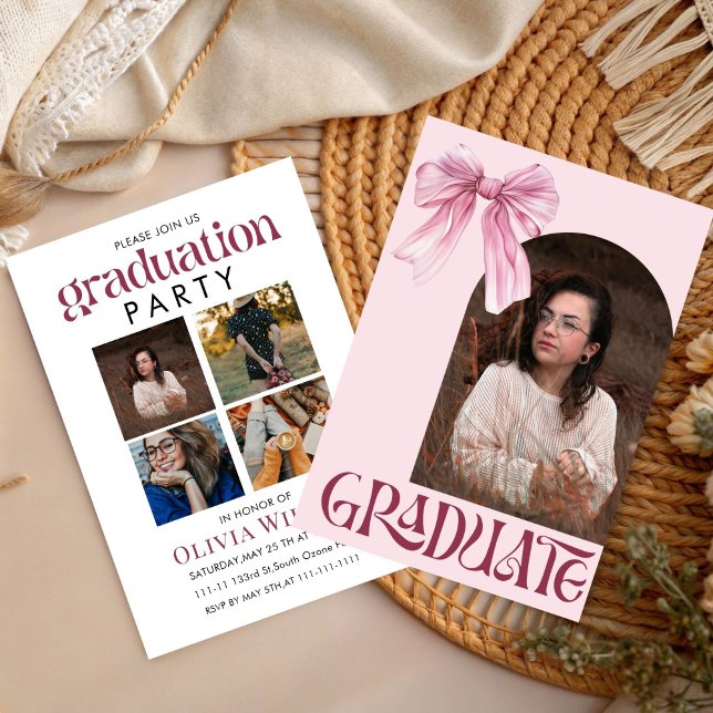 Convites Graduação com Laço Rosa e Branco com Fotos (Criador carregado)