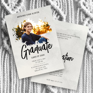 Convites Graduação com Pincelada Grunge Moderna Cinza Frio