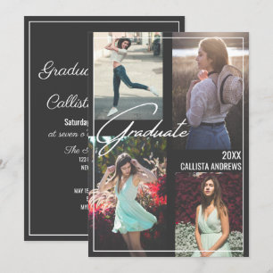 Convites Graduação com quadro preto simples e preto moderno