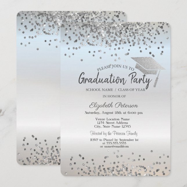 Convites Graduação Confetti do Boné de formatura de Lata (Frente/Verso)