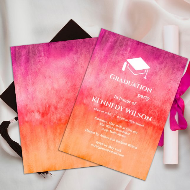 Convites Graduação Cor-de-Água Rosa Quente e Laranja (#brightandboldgraduationinvitation #springcolor #trendyinvitation)