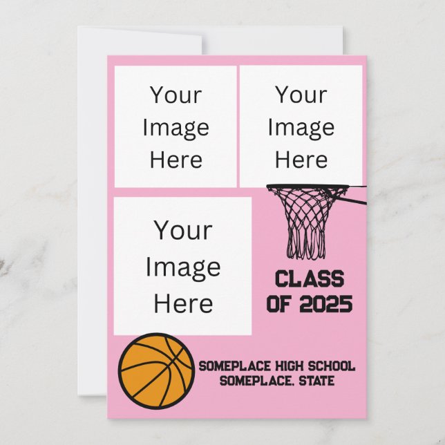 Convites Graduação Cor-de-Foto Rosa Basquete 3 (Frente)