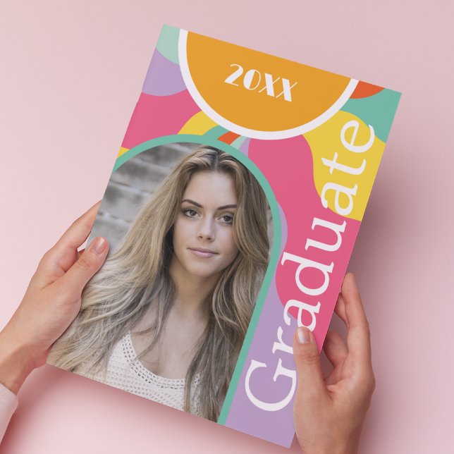 Convites Graduação Cor-de-Rosa 70s com Arco Retroativo (Criador carregado)