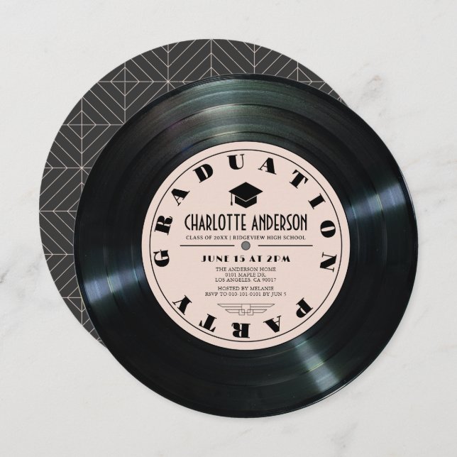 Convites Graduação Cor-de-Rosa De Registro De Vinilo (Frente/Verso)