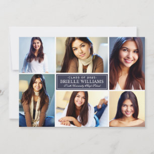 Convites Graduação da Colagem de Fotos Azul da meia-noite E