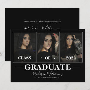 Convites Graduação da Colagem de Fotos do Elegante Preto Mo