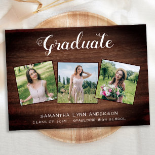 Convites Graduação da Colagem de Fotos Rustic Wood 3