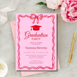 Convites Graduação da curva de onda vermelha rosa-quente