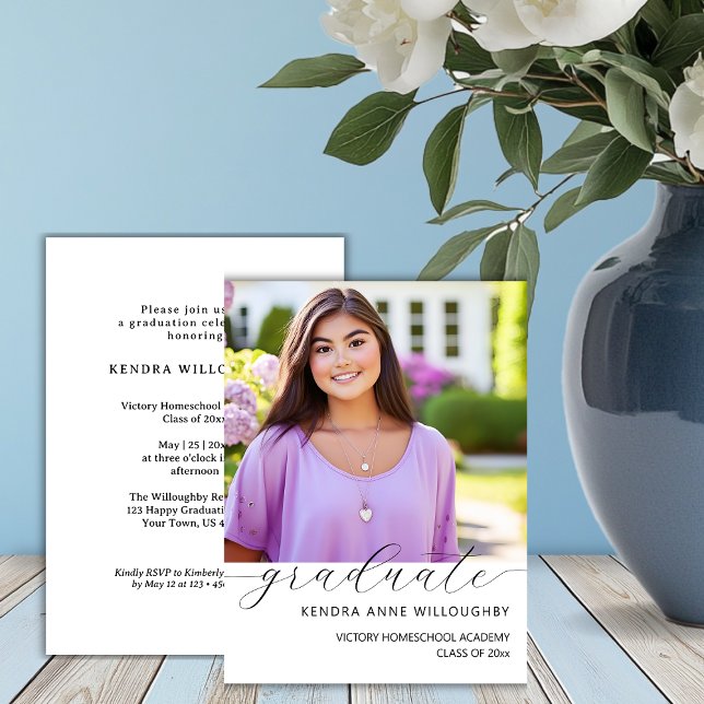 Convites Graduação da escola de fotos simples e elegante (Criador carregado)